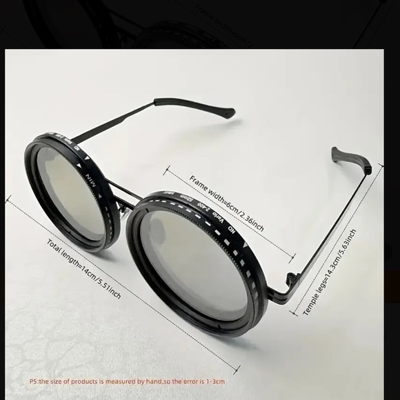 Steampunk Style Adjustable Tint Polarized Round Men Sunglasses, All Black - Picture 5 of 7